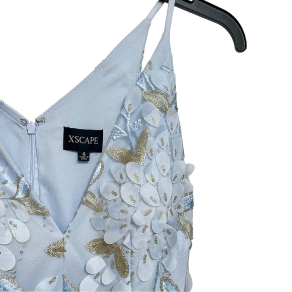 XSCAPE Embroidered Long Evening Dress  in Light Blue Size 4 - Picture 7 of 9